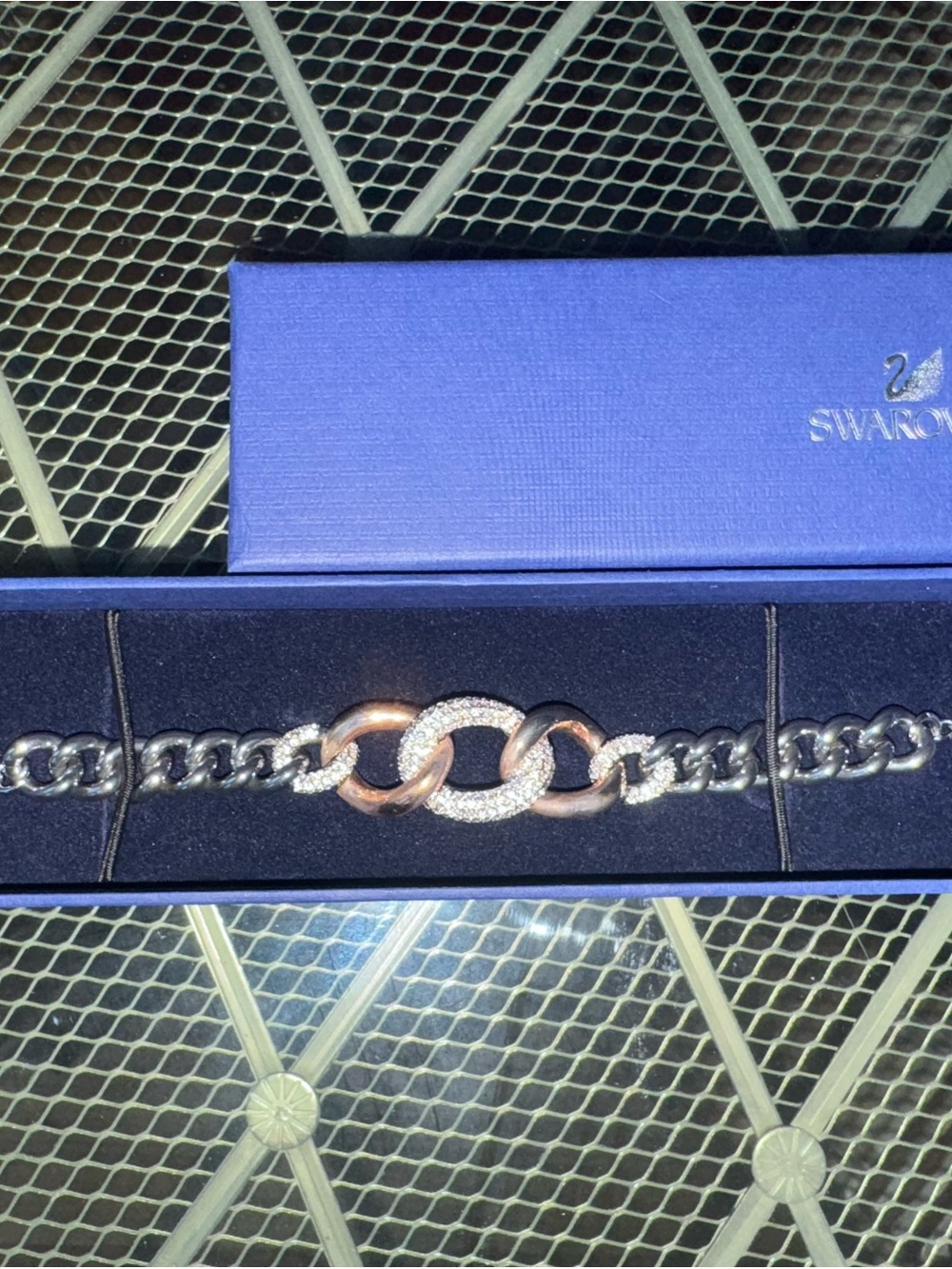 Swarovski Two-Tone Crystal Interlink Bracelet in Rose Gold and Silver